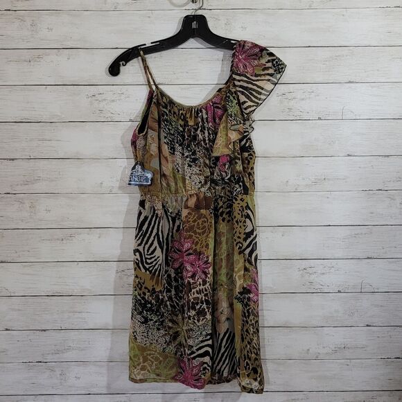 Angie Mixed Print One Shoulder Ruffle Dress Animal Floral Tagged M Fits Small - Picture 7 of 10